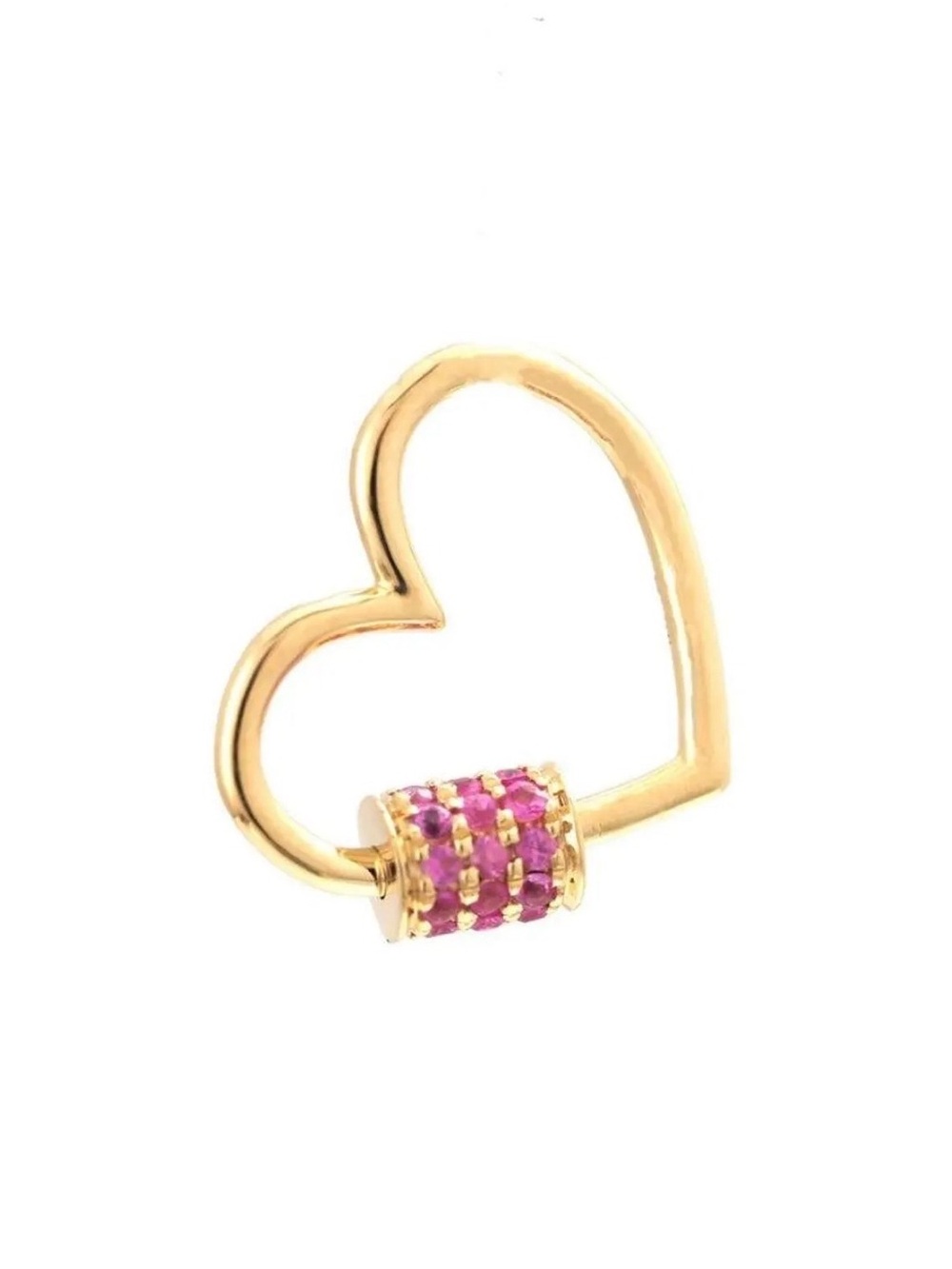 14K Real Solid Yellow Gold Natural Ruby Heart Connector Carabiner Charm Pendant